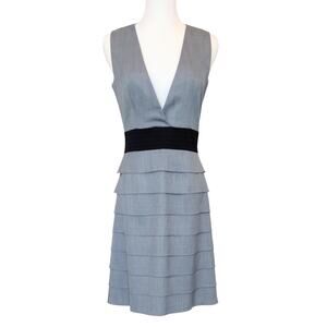 HeritageLuxWiz Deep V Neck Sleeveless Grey Midi Dress in Italian Wool Size 4